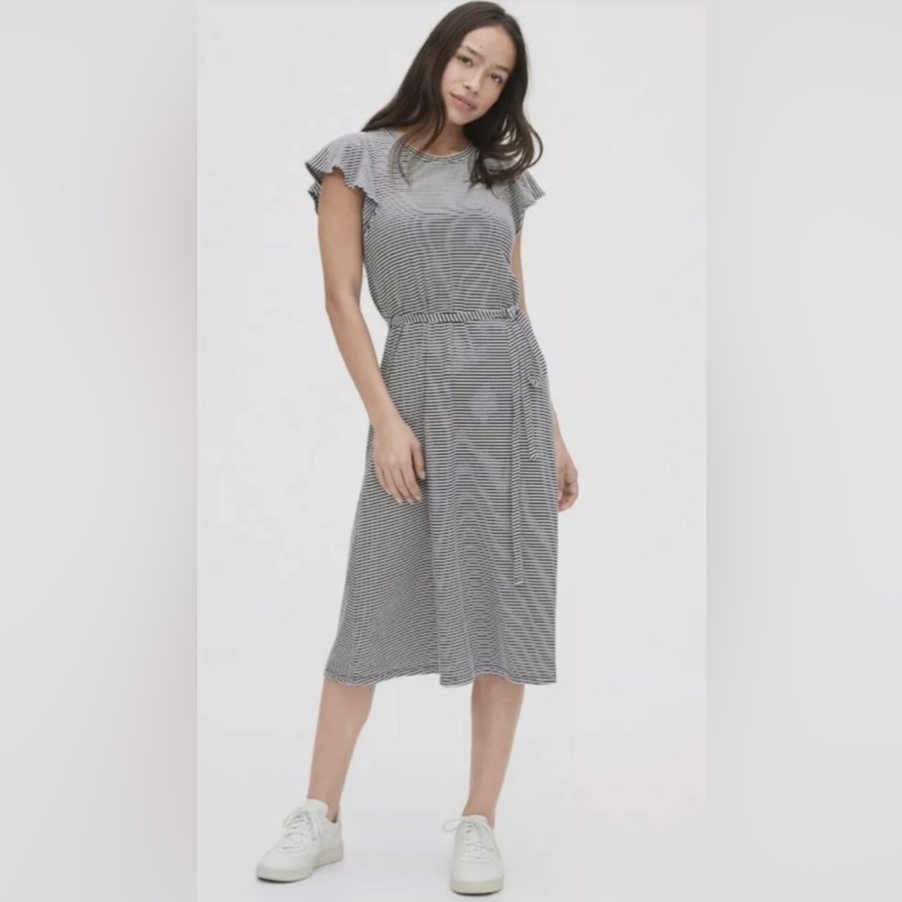 GAP Stripe Flutter Sleeve Midi Dress